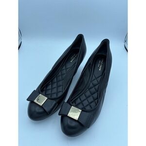Cole Haan Shoes Womens Size 9 Black Leather Bow Wedge Pumps Grand.OS Comfort